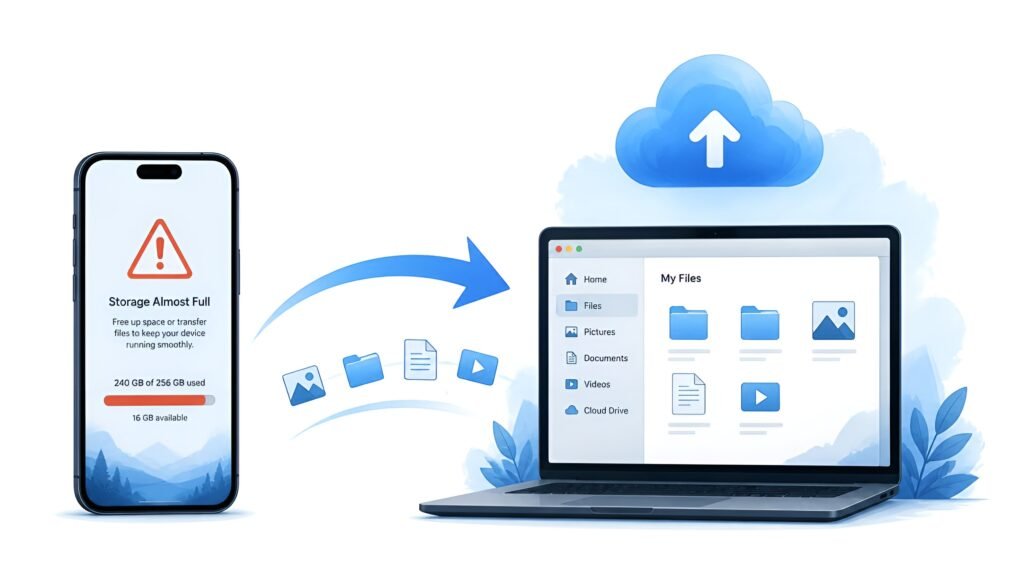 Phone storage almost full, transferring files to Google Drive on PC