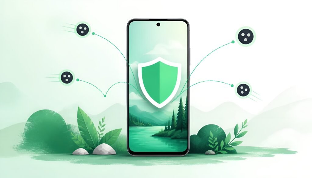 smartphone shield blocking tracker icons - Android tracker blocker apps