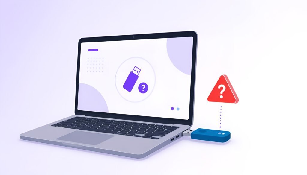 USB device not recognized warning icon on laptop