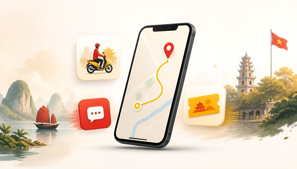 essential travel apps for Vietnam - Grab, Google Maps, Zalo, Klook