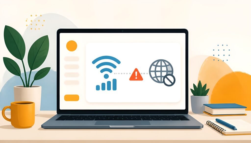 WiFi connected but no internet warning on Windows laptop screen