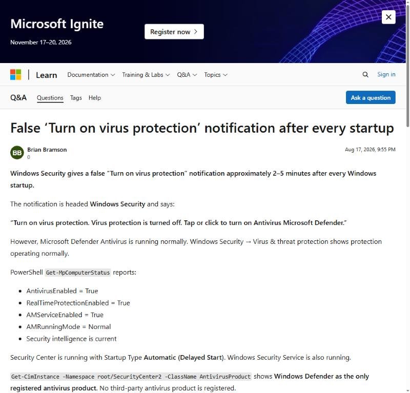 virus protection off notification false alarm microsoft community report