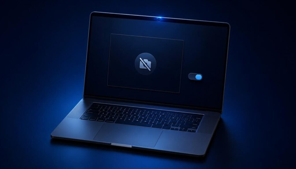Laptop with a crossed-out camera preview and a webcam switch, windows 11 camera not working